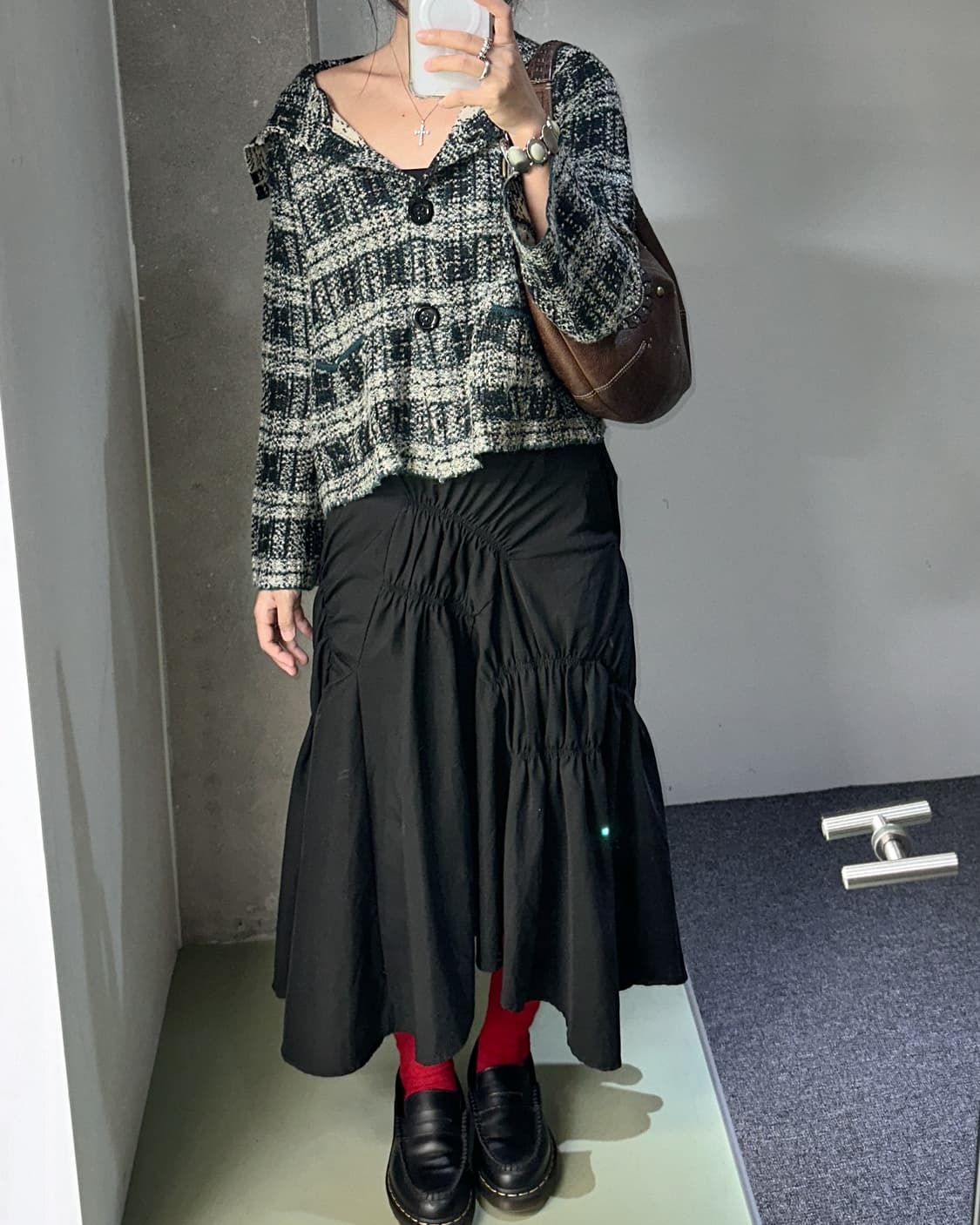 green check wool wide collar cardigan 상품이미지4