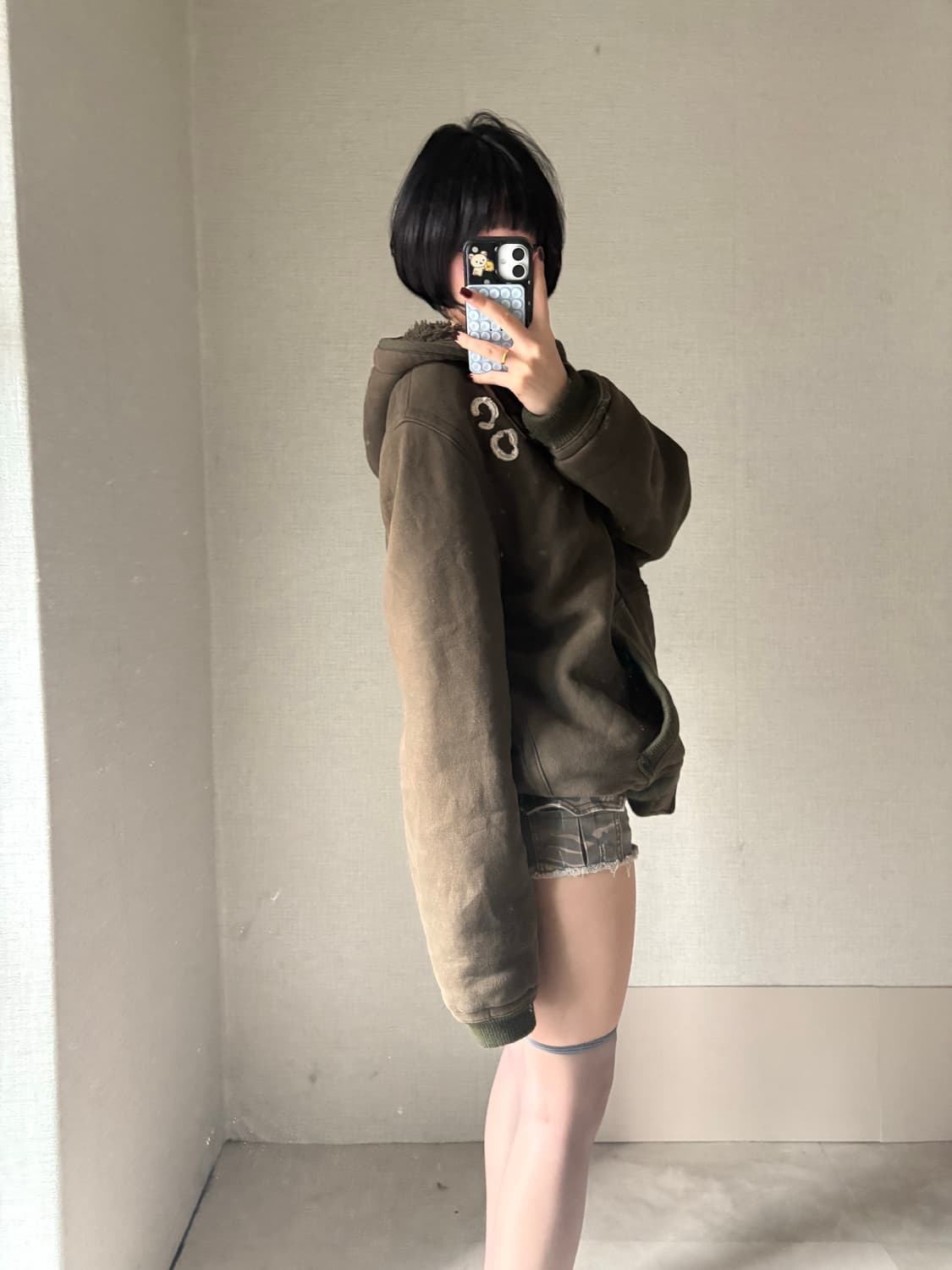 홀리스터 워시드 카키 보아털 후드집업 상품이미지6