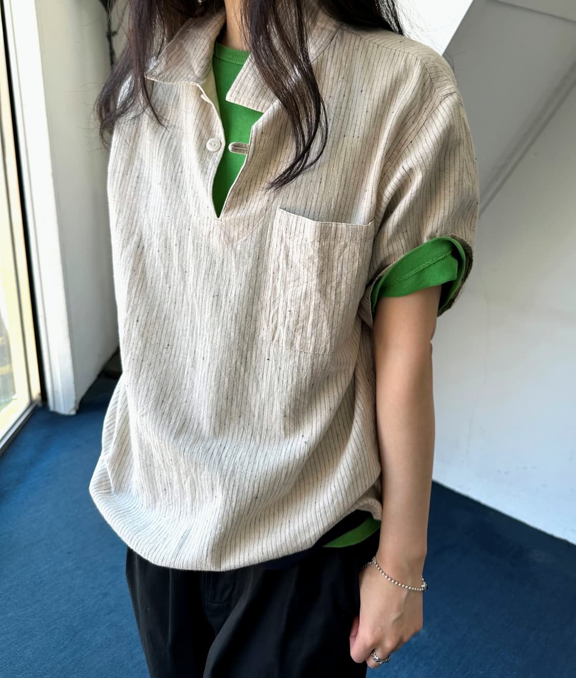 Natural fabric stripe design polo top 상품이미지7
