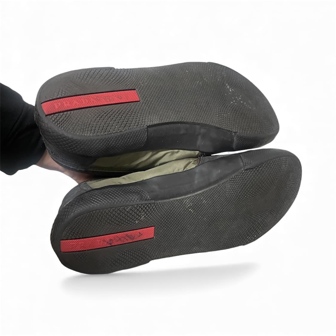 275) 프라다 나일론 스웨이드 스니커즈 신발 올리브 그레이 상품이미지5