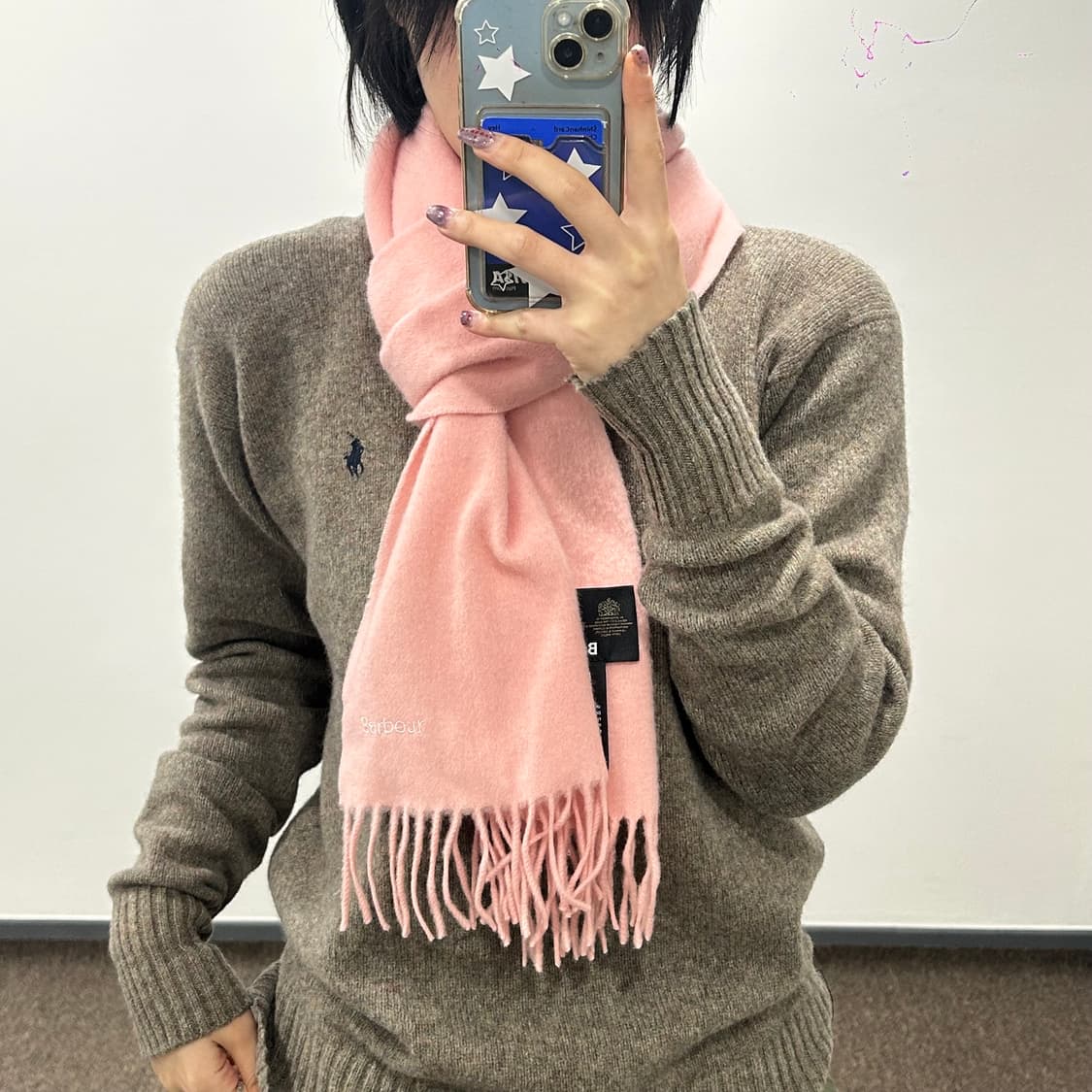 Barbour 울 핑크 목도리  상품이미지1