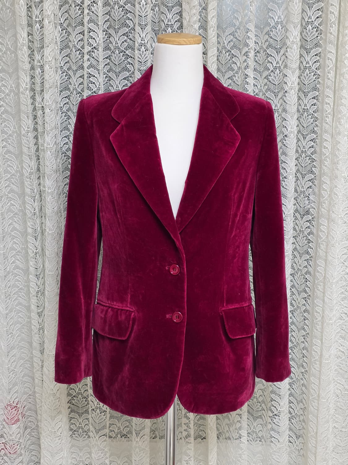 Vin Vert 80년대 일본 빈티지 체리색상 벨벳 자켓 상품이미지5
