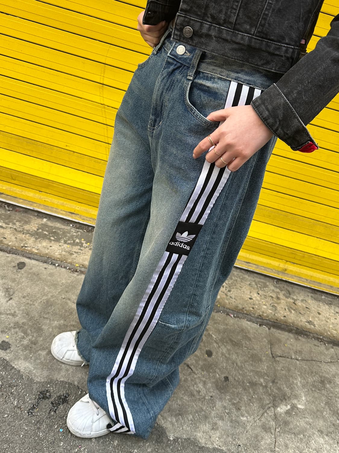 컷팅 삼선줄 커스텀 데님 팬츠 상품이미지4