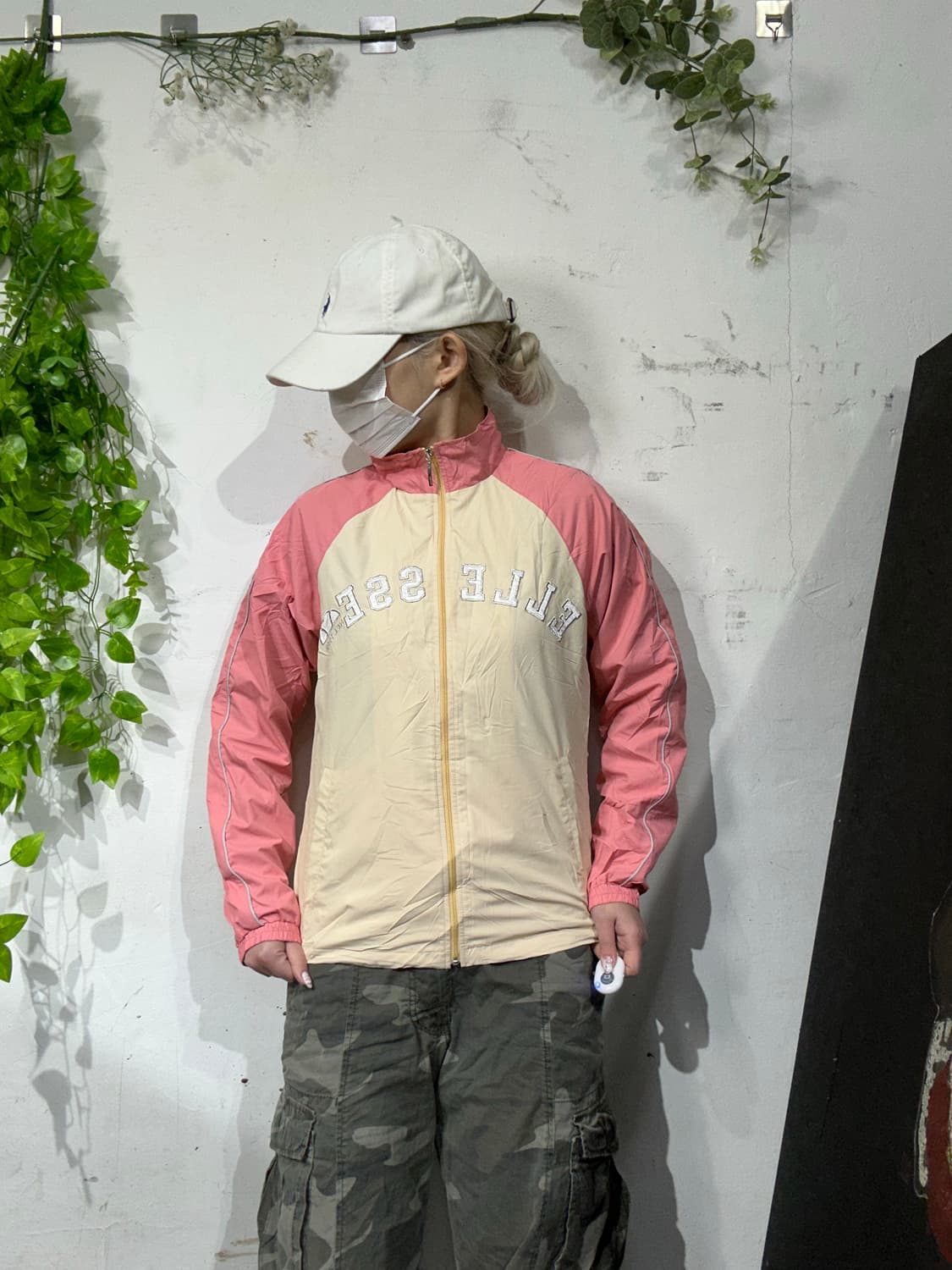 엘레쎄 베이지 핑크 배색 바람막이 자켓 M 상품이미지2