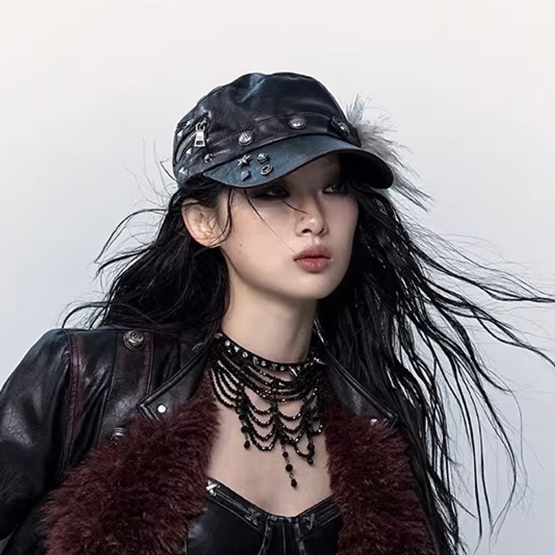 no romance fur leather flat cap y2k 펑크 상품이미지4