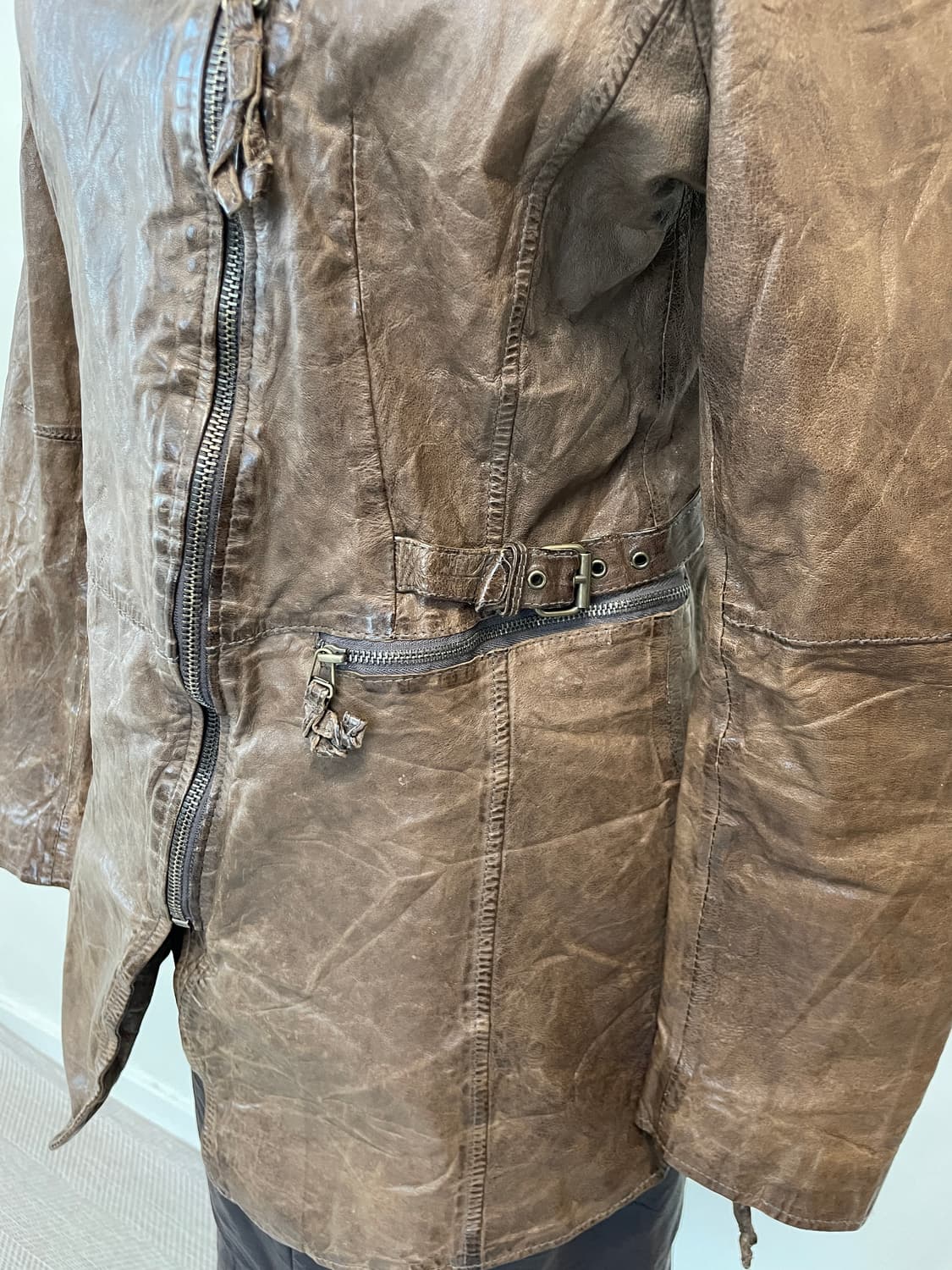 빈티지 fxa 양가죽 뱀피 텍스처 벨티드 브라운 자켓 y2k J03920 상품이미지2