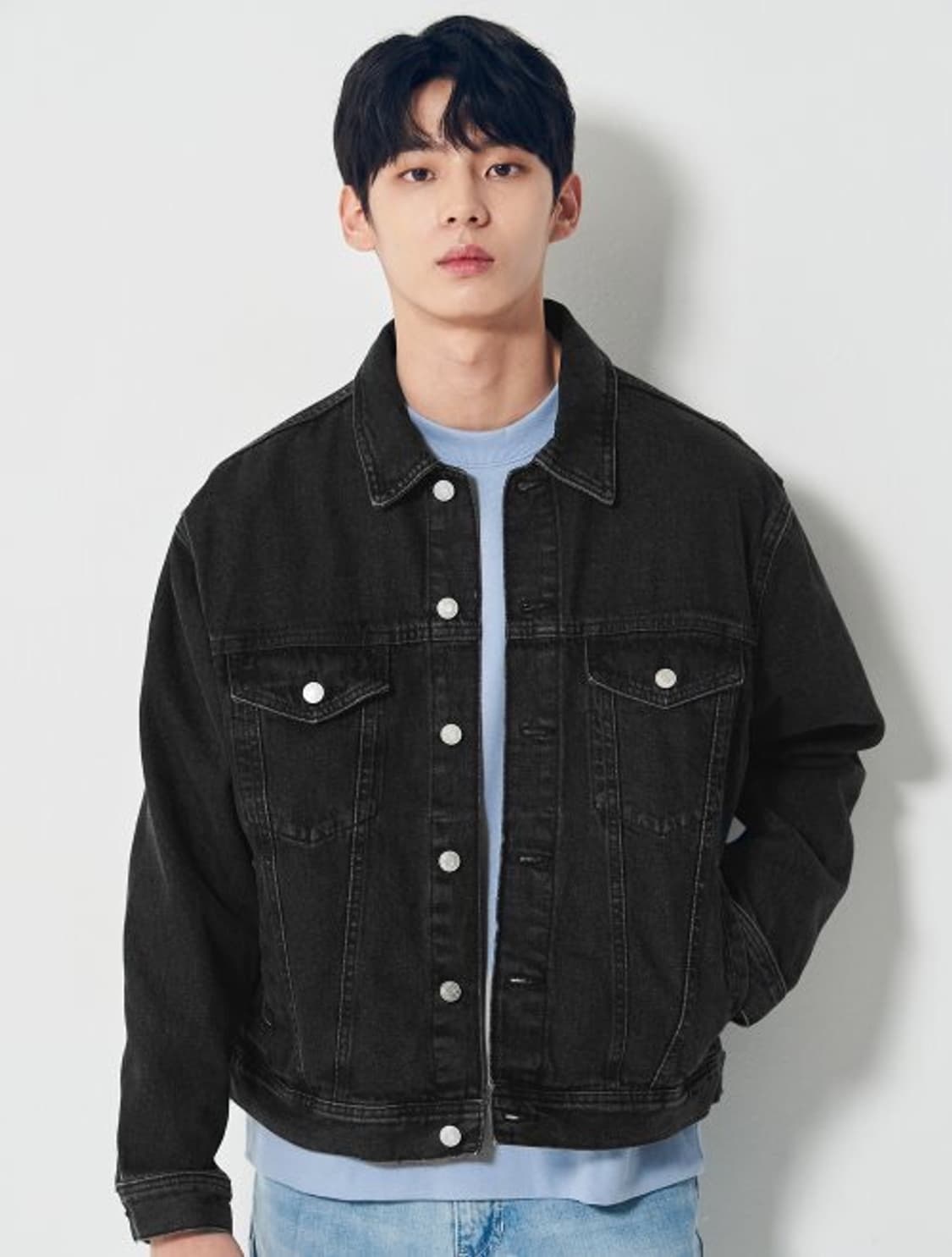 [에잇세컨즈,L] 루즈핏 데님 트러커 자켓 블랙 상품이미지2