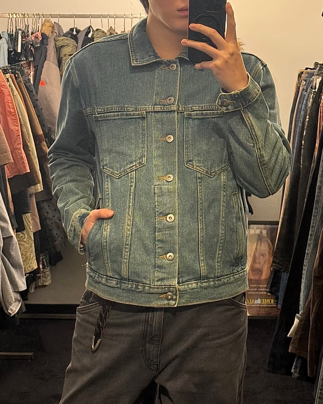 아웃도어 프로덕트 데님 트러커 워크 청 자켓 지퍼 프린팅 m 95 워싱  상품이미지2