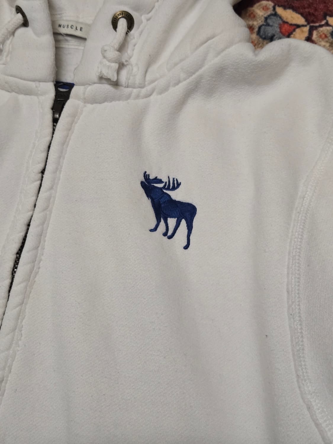 아베크롬비 앤 피치 클래식 자수 로고 후드집업 (화이트) XL 머슬핏 상품이미지3