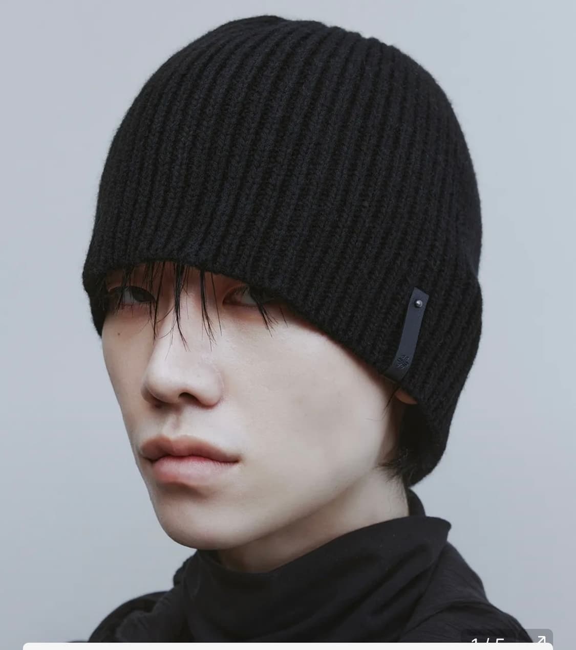 Leather Trim Knit Beanie - Black 상품이미지1