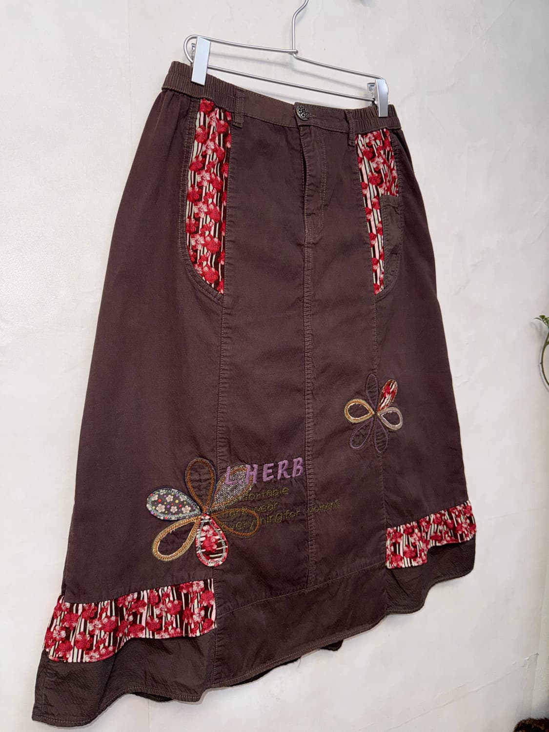 Dark brown bohemian flower patch skirt 상품이미지2