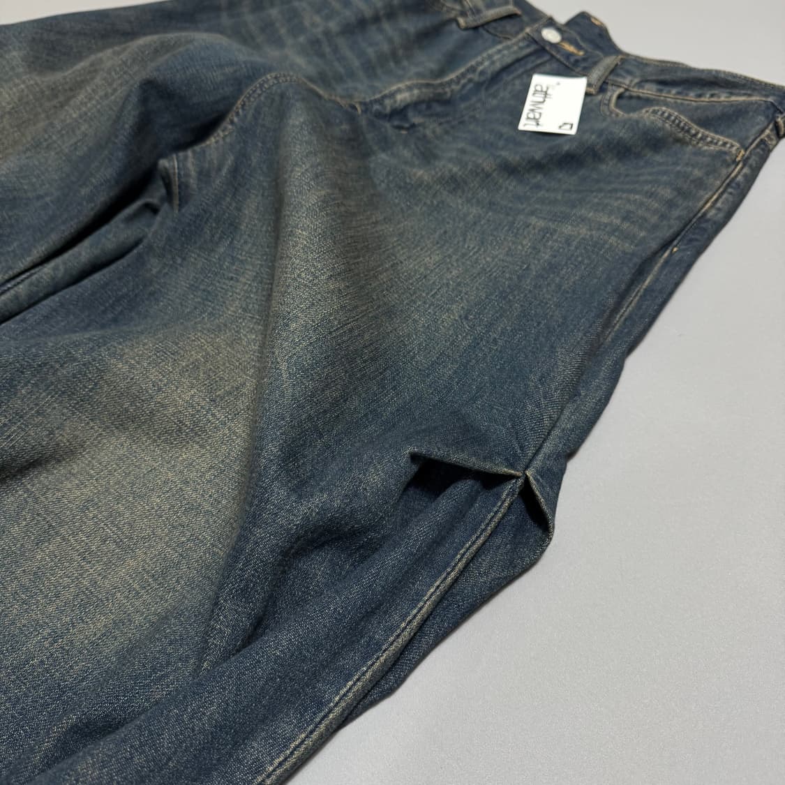 에드윈(EDWIN) 인디고블루 캣워싱 코튼 셔링 와이드 데님 팬츠 상품이미지4