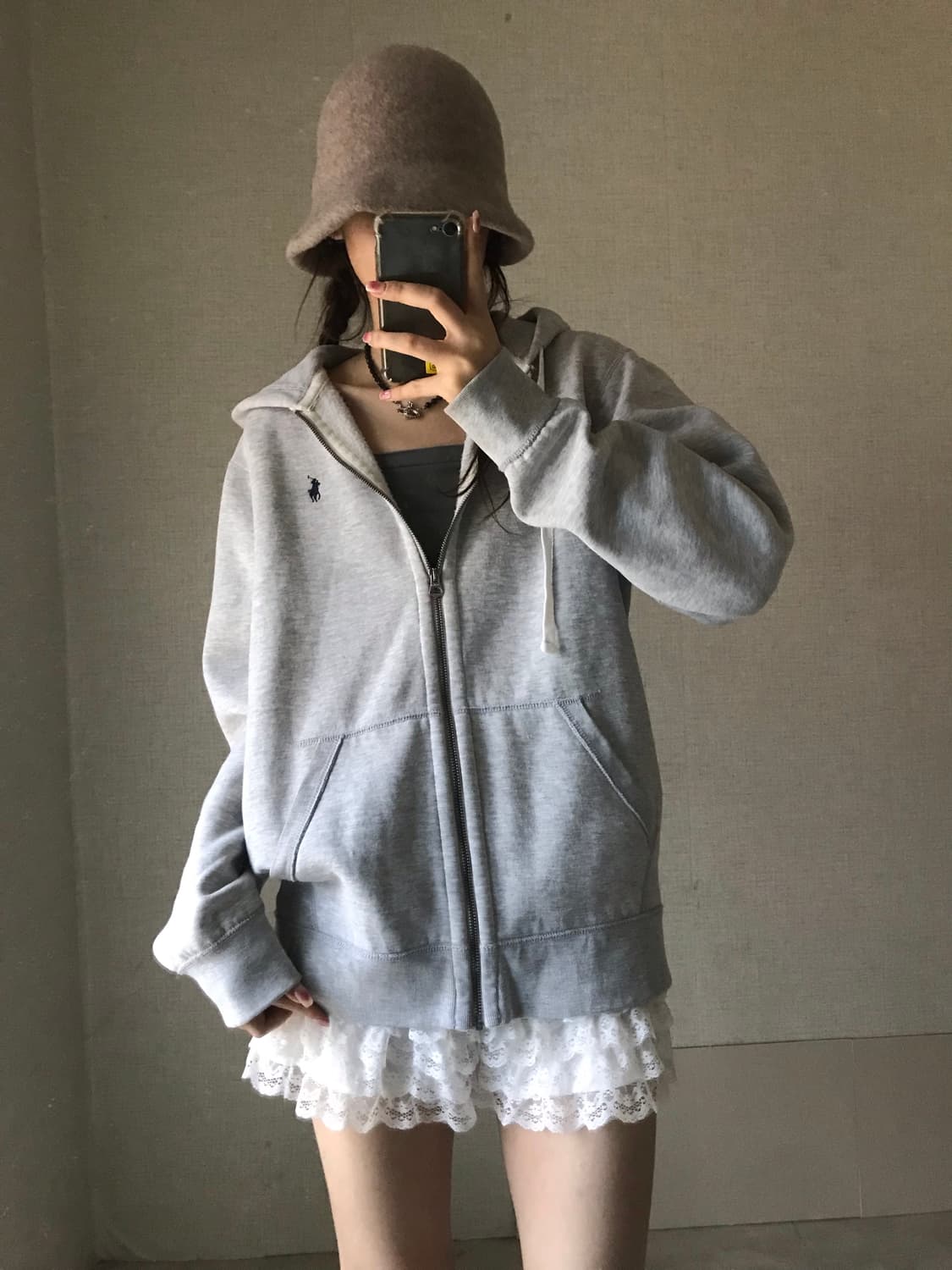 폴로 그레이 후드집업 상품이미지1