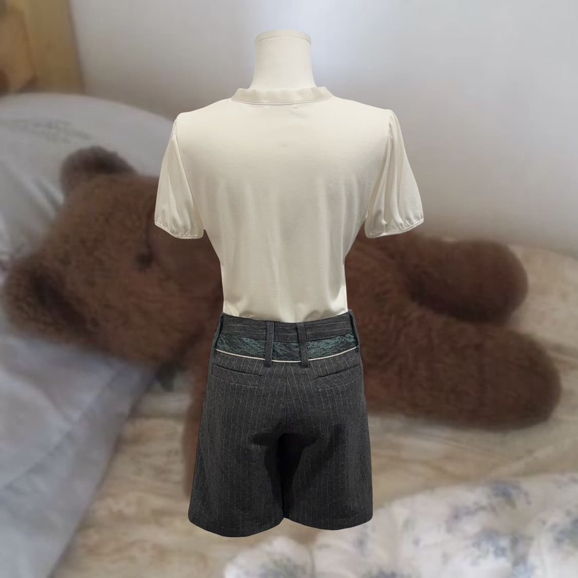 Axes femme 엑시즈팜 레이스 투버튼 울혼방 4부 팬츠 상품이미지4