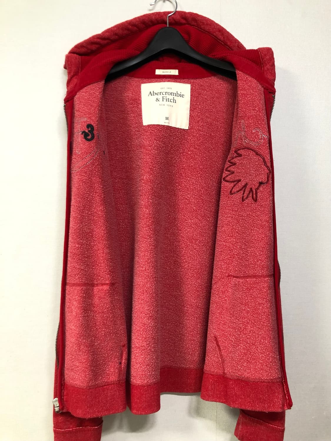 아베크롬비 남녀공용 인디언 자수 레드 후드집업 M 상품이미지8