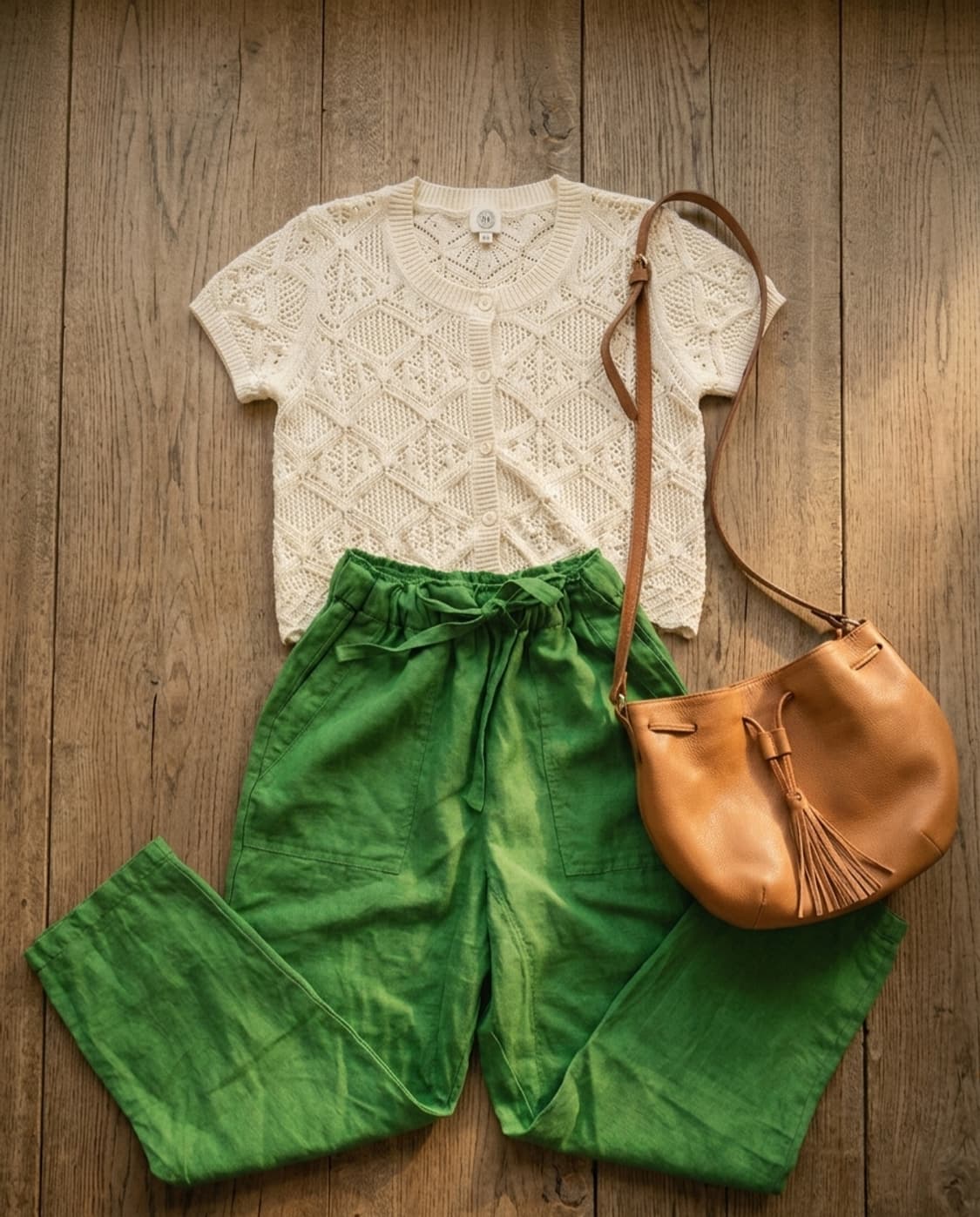 앳코너(a.t.corner) 다이아 펀칭 반소매 니트 카디건 (아이보리) 상품이미지1