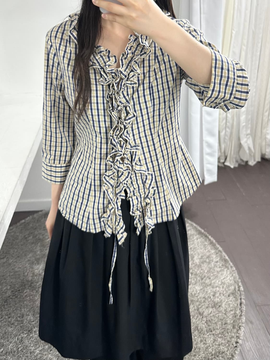 nara camicie frill check shirt 상품이미지5