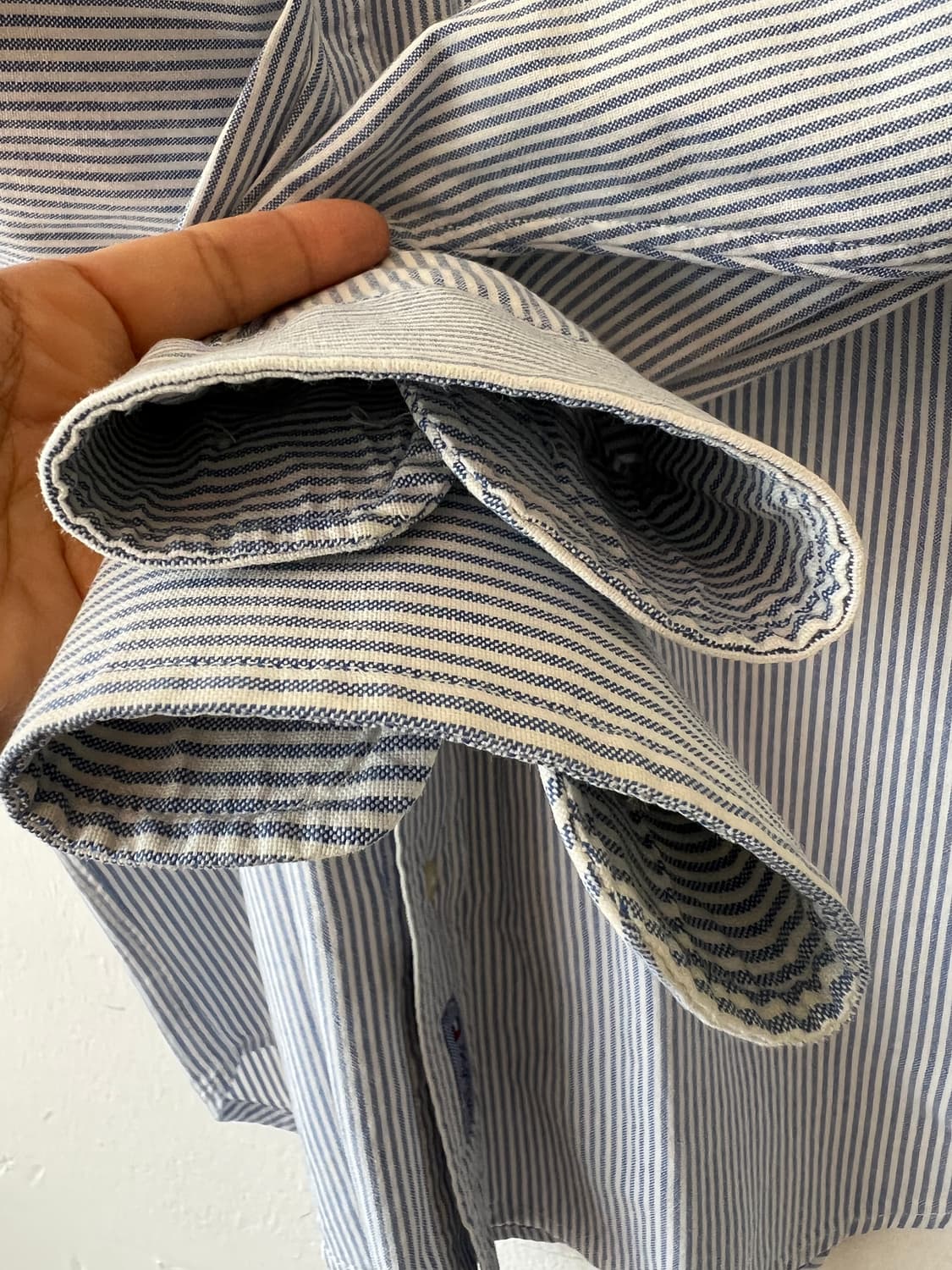 타미힐피거 남성 블루 스트라이프 코튼긴팔셔츠 상품이미지4