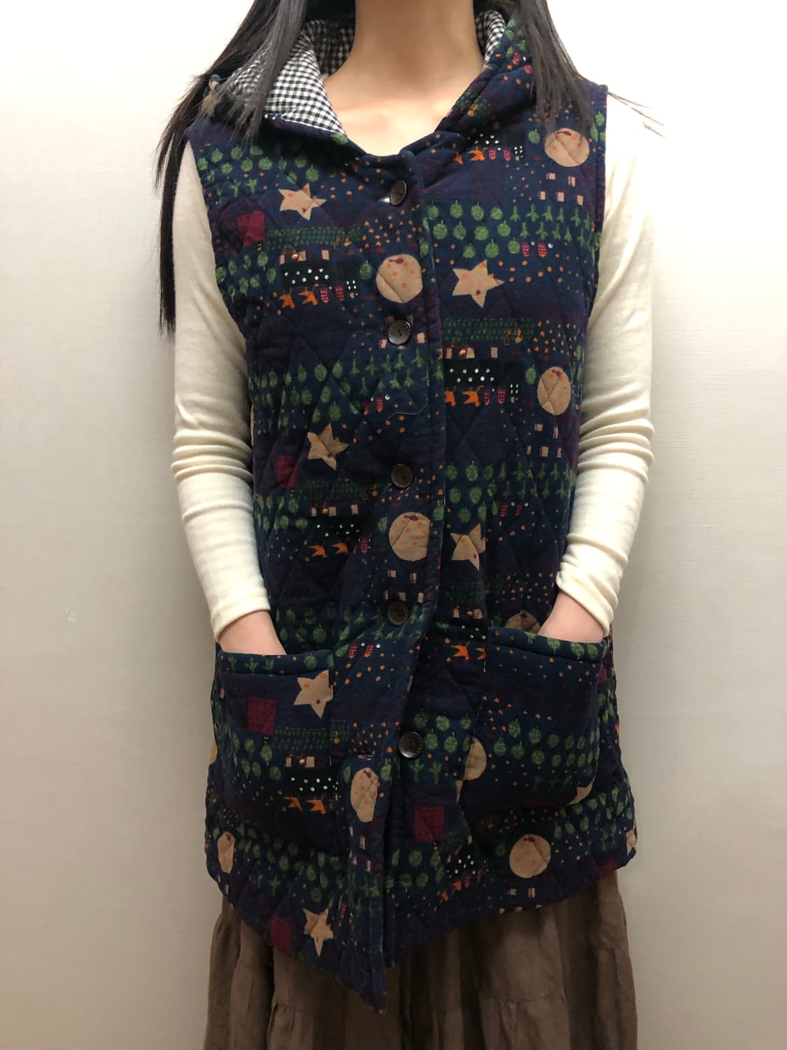 빈티지 네이비 모리걸 프린팅 베스트 패딩 상품이미지2