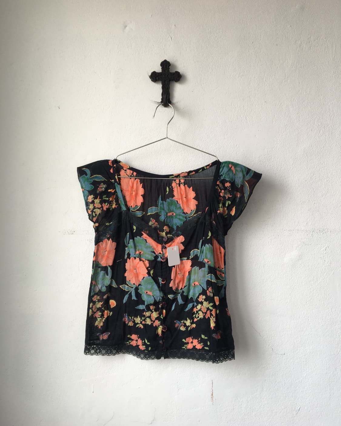 Lace trimming pattern blouse 상품이미지1