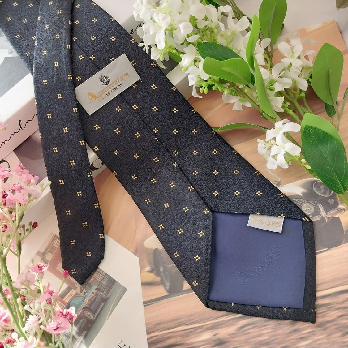 아쿠아스큐텀 실크 네이비 미니 크로스 넥타이 10cm A+등급 K1595 상품이미지6