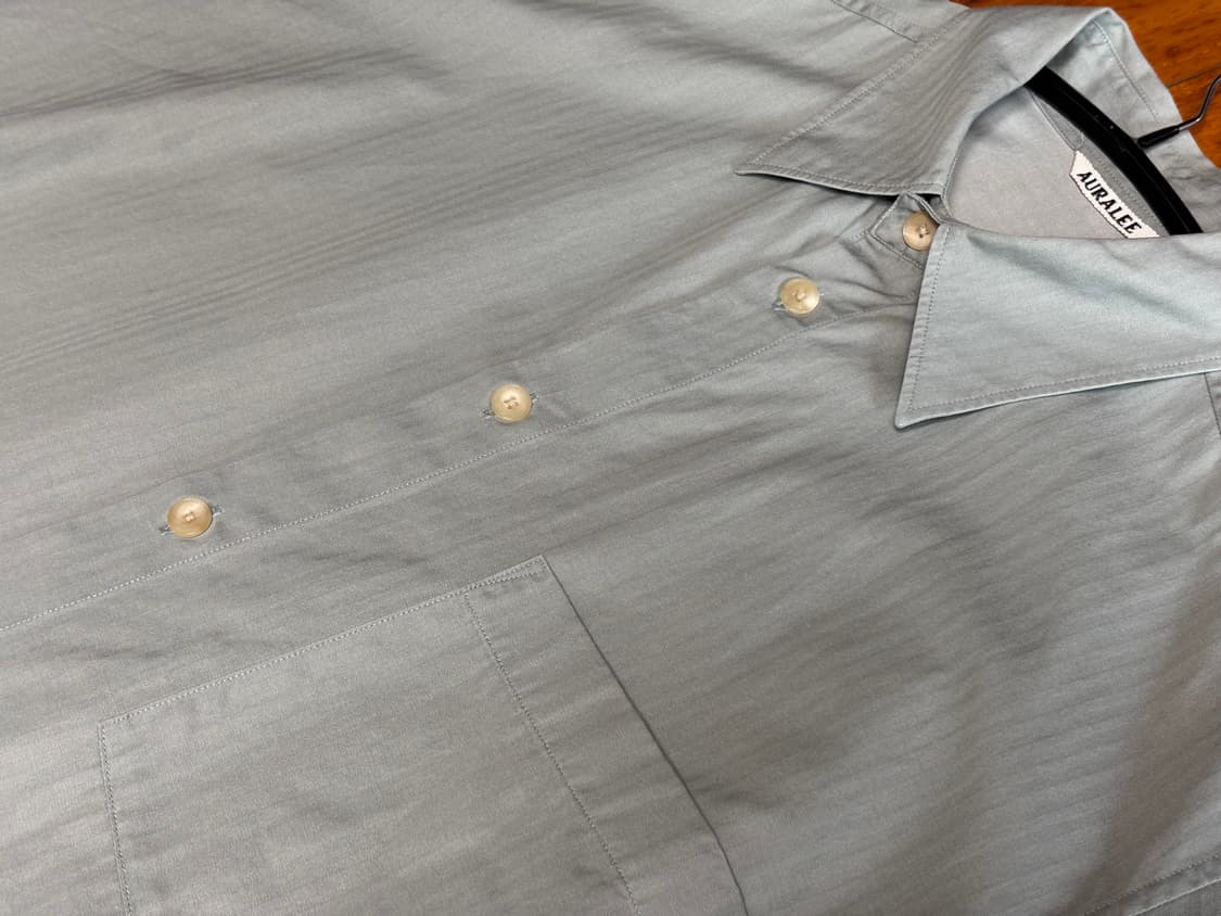 오라리 22SS 워시드 핀스 헤링본 하프 슬리브 셔츠 그린 샴브레이 상품이미지5