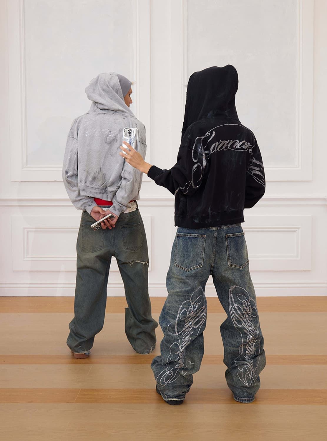 Rhinestone Distressed Wide Denim 상품이미지5