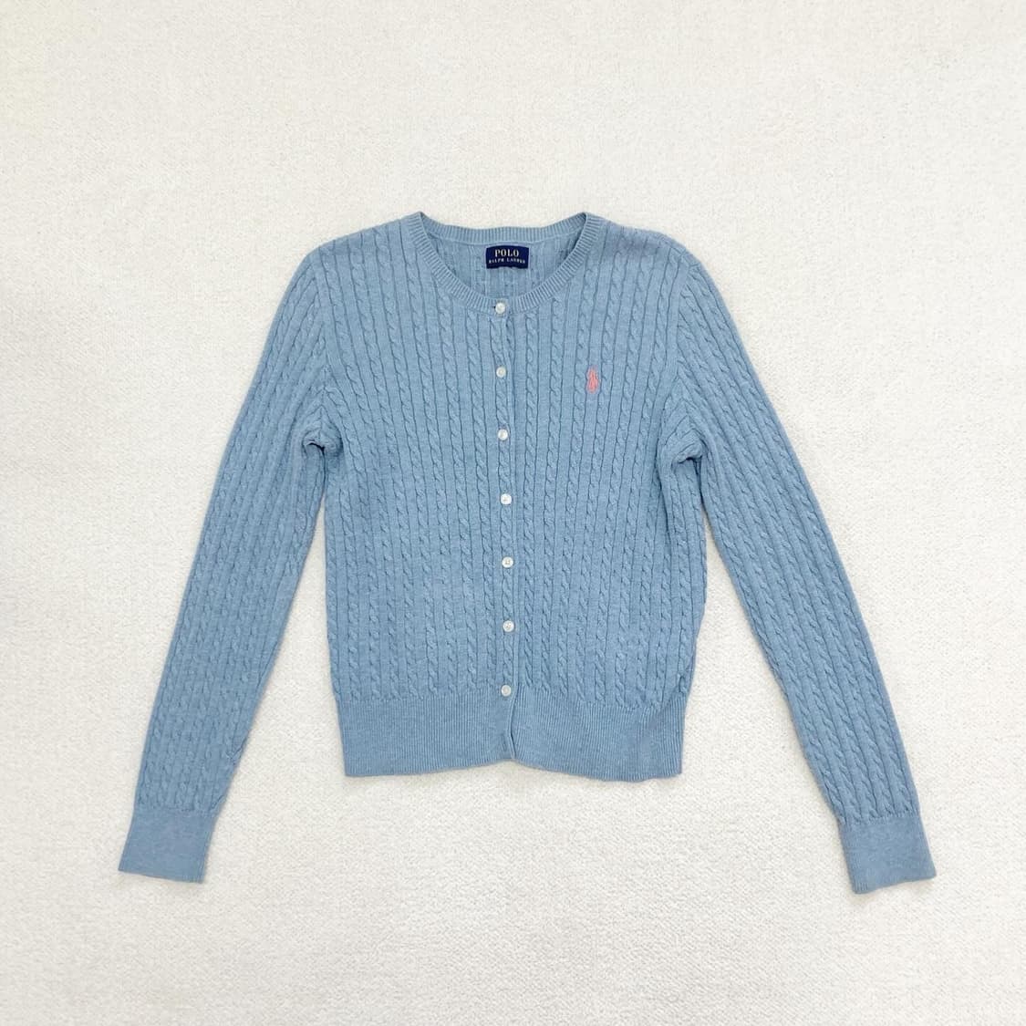 폴로 하늘x핑크 꽈배기 가디건 상품이미지1