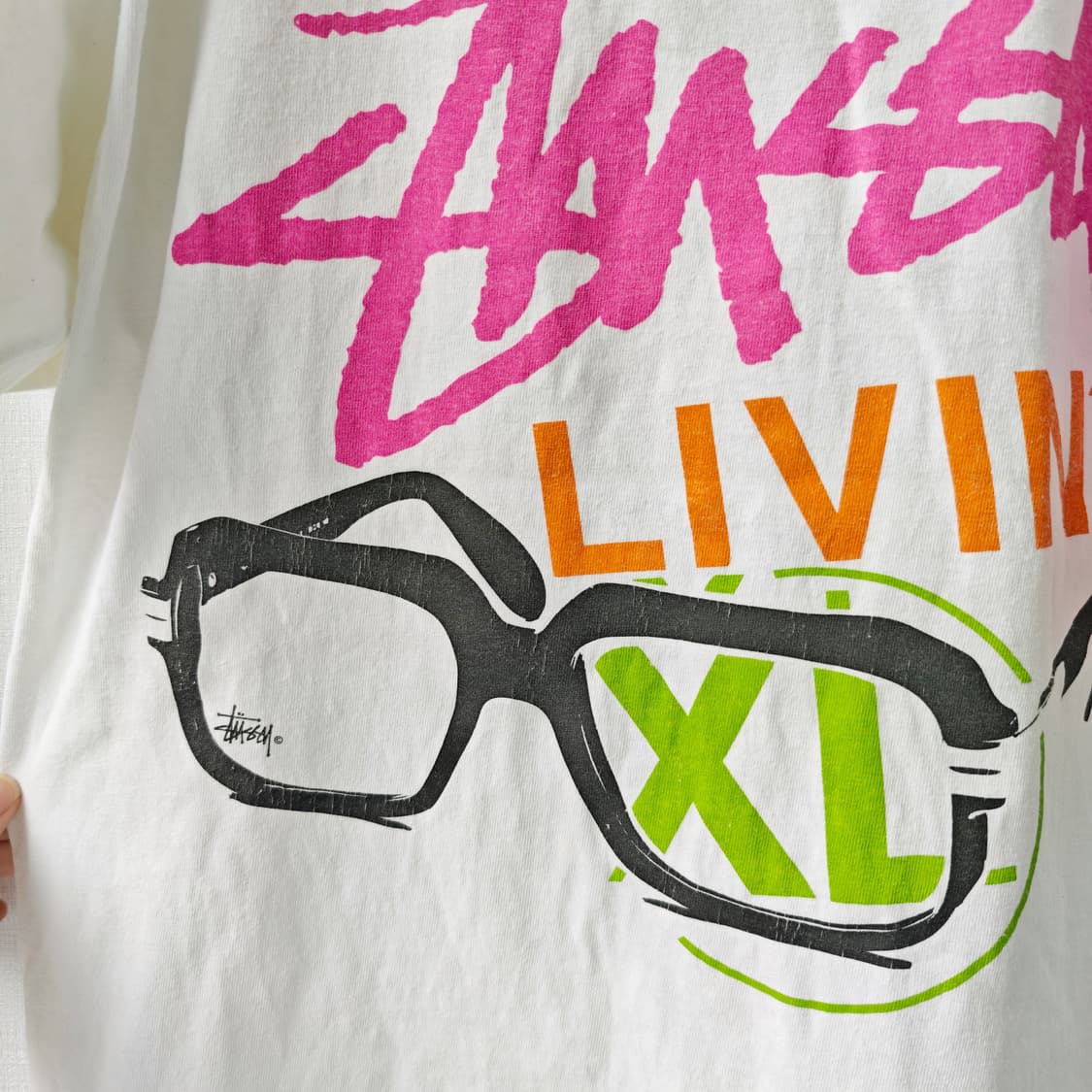 스투시 00s LIVIN XL 프린팅 반팔 티셔츠 화이트 L 상품이미지5