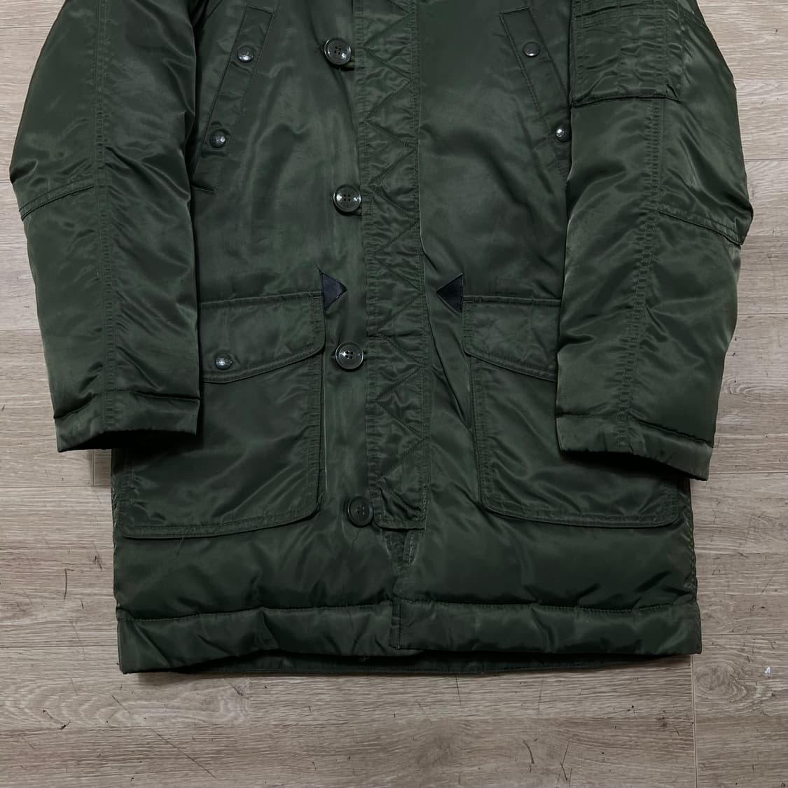 에비수 덕다운 후드 야상 롱패딩 점퍼 [카키] S/90 상품이미지3