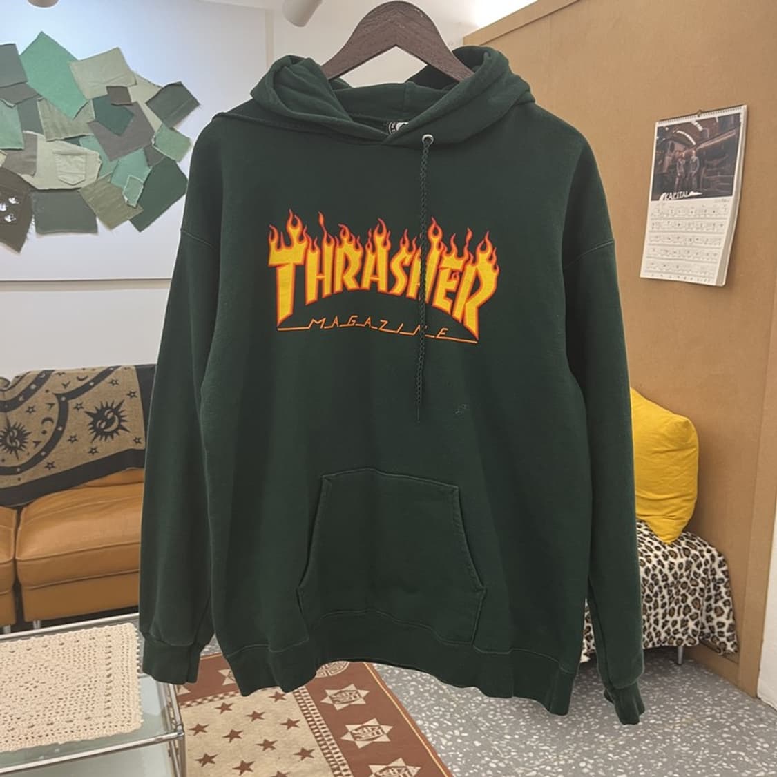 트레셔 프레임로고 스트릿 펑크 딥그린 후드티 M C09916 상품이미지3