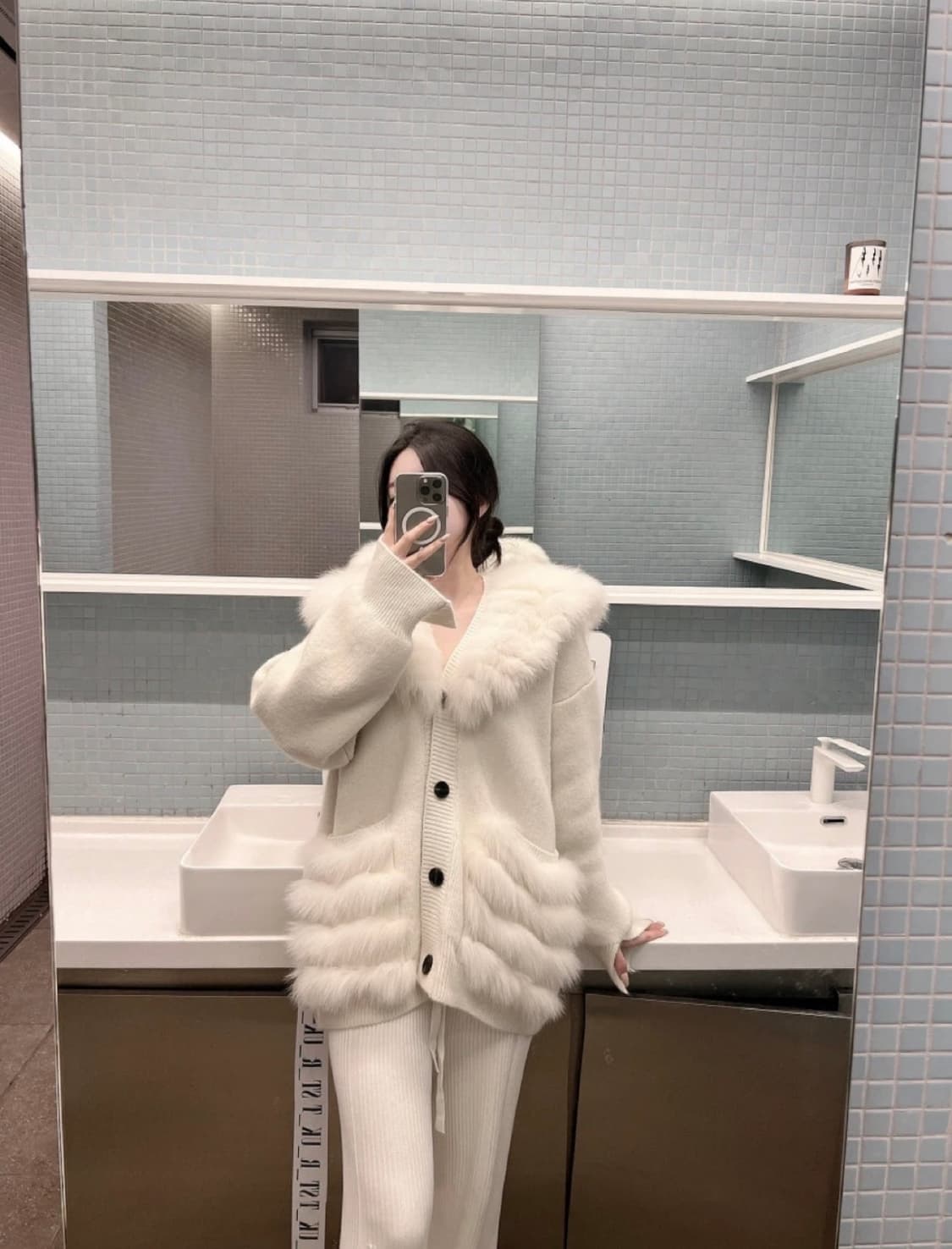 슬림핏 와이드 골지 니트 팬츠 아이보리 새상품 상품이미지5