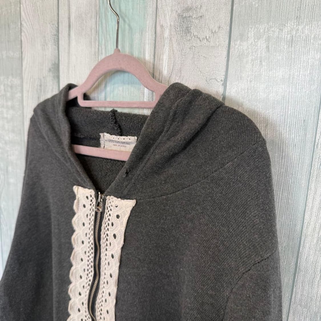 차콜 코튼 레이스 후드집업 상품이미지2