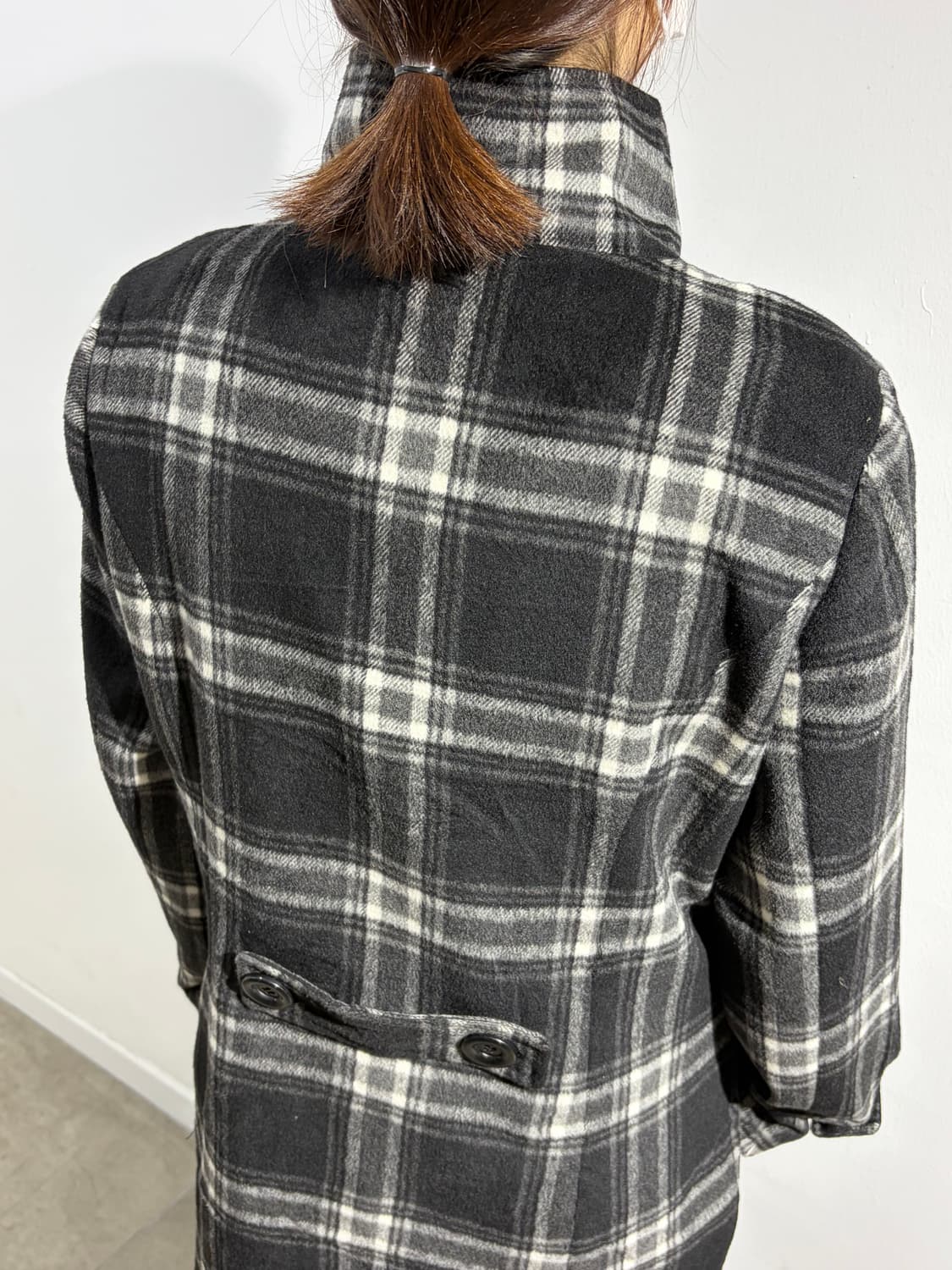 일본 빈티지 FOVL 락펑크 체크 더블버튼 미디 코트 상품이미지3