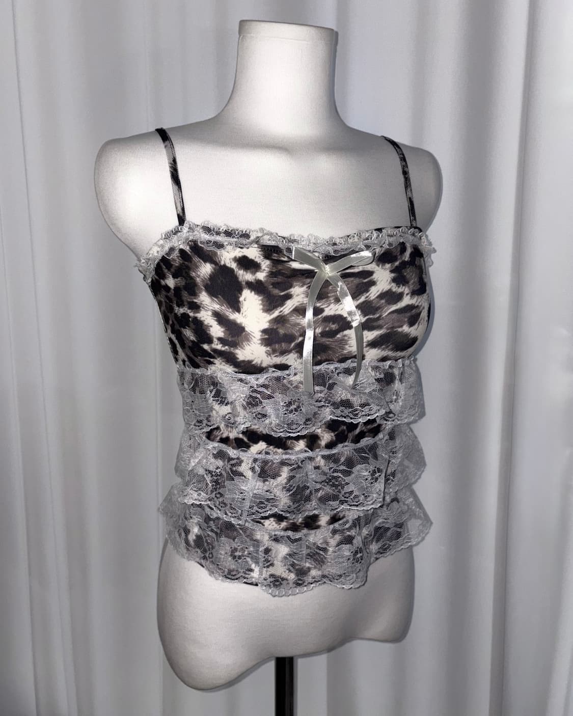 [noirella]레이스 프릴 레오파드 호피 갸루 슬리브리스 민소매 나시 상품이미지2