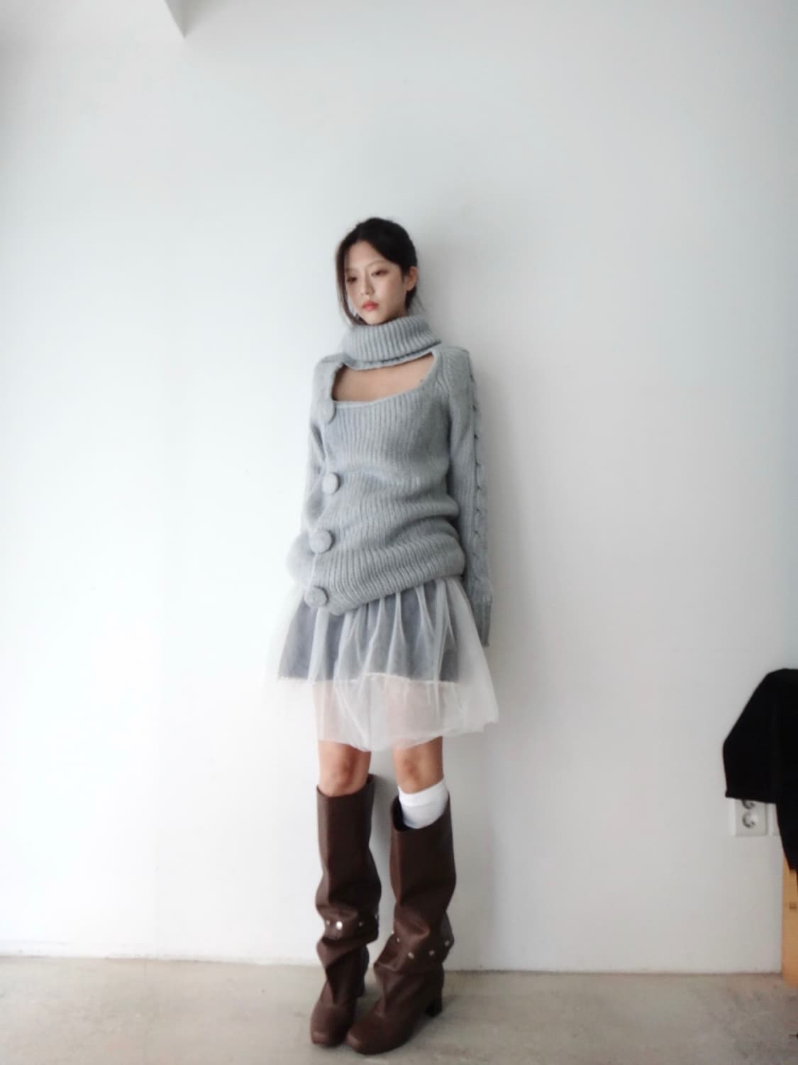 Circle point open knit & ops / lightgrey 상품이미지1
