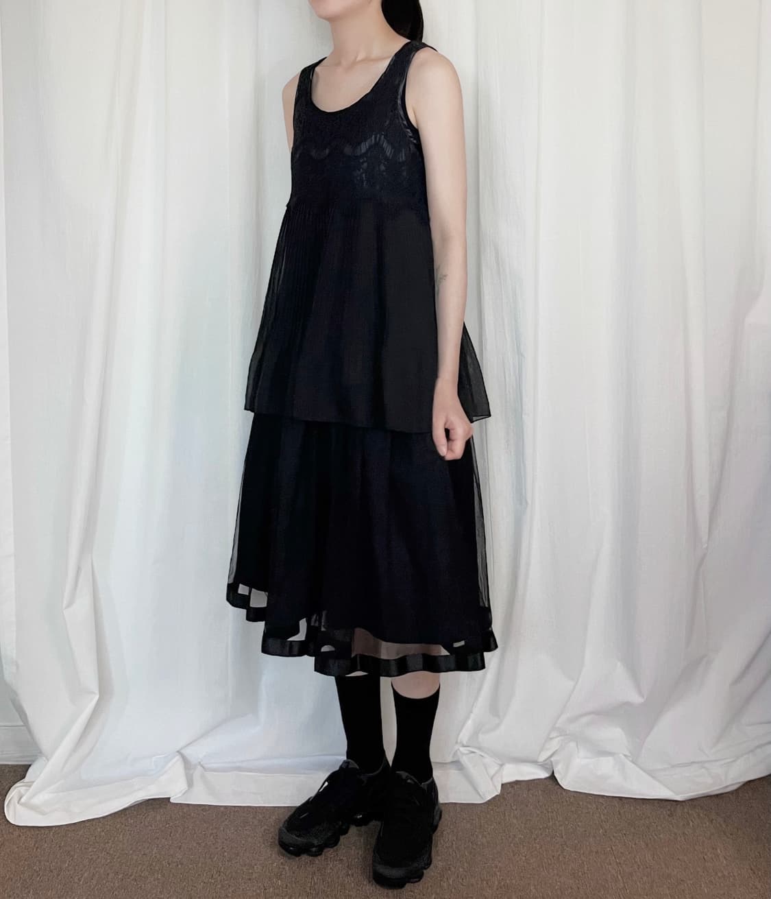 Ribbon Tulle Midi Skirt - Black 상품이미지1