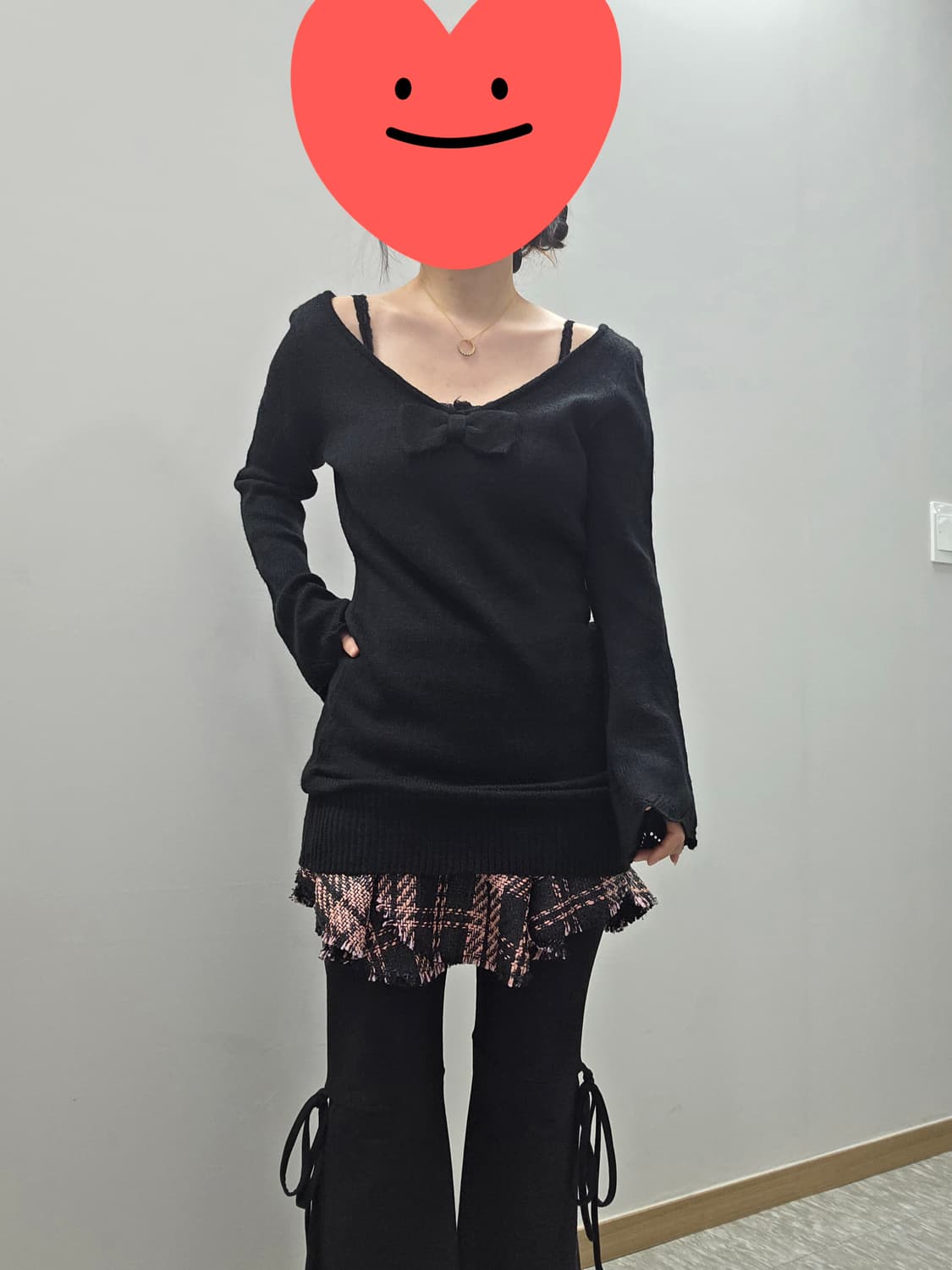 빈티지) 블랙x핑크 양지뢰계 캐캐체깔 로맨틱 트위드갸루 캉캉 체크 스커트 상품이미지2