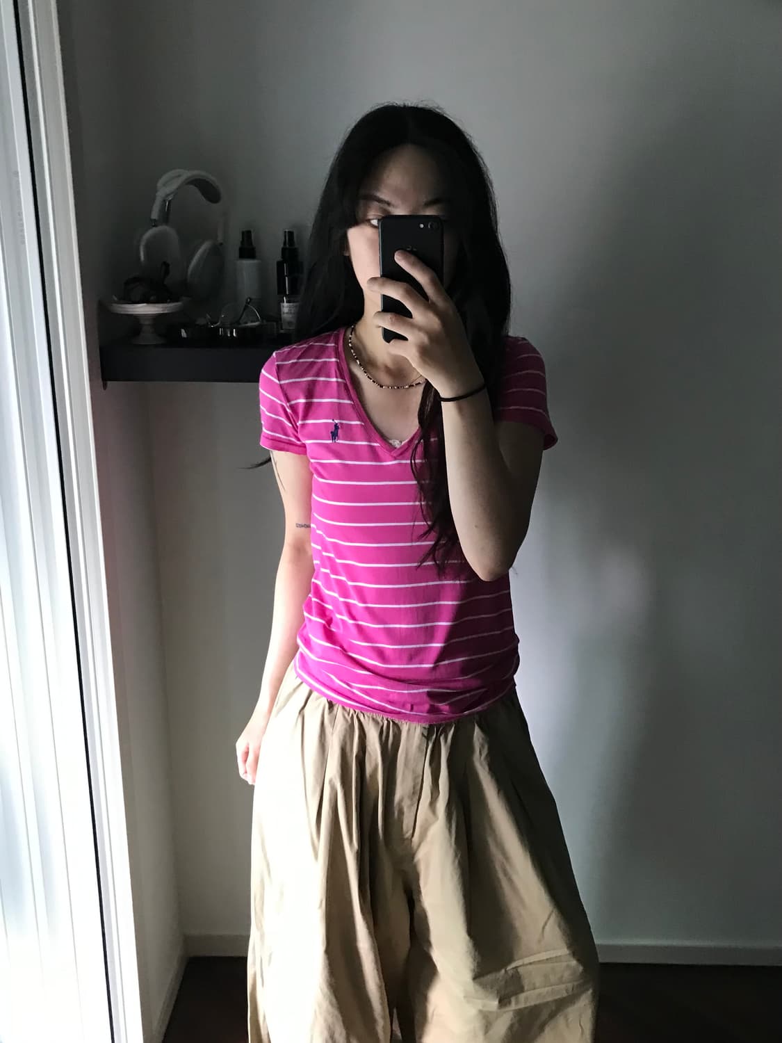 폴로 랄프로렌 포니 로고 스트라이프 브이넥 핑크 반팔티  상품이미지1