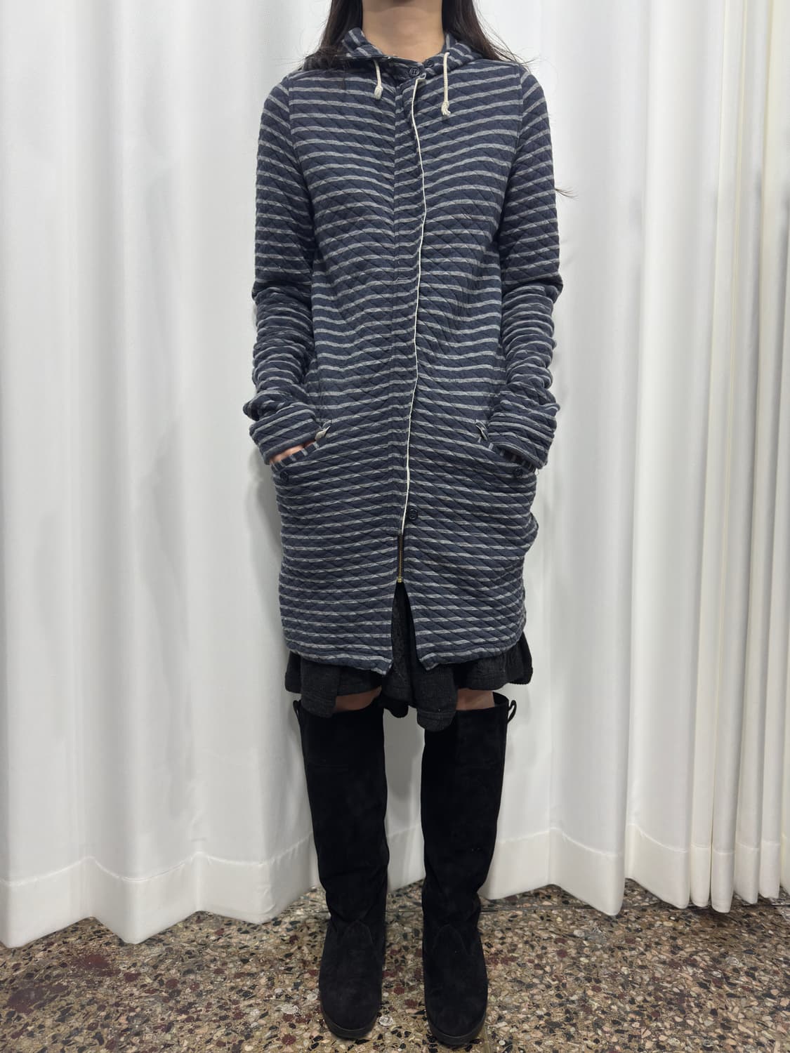 stripe hood long coat 상품이미지3