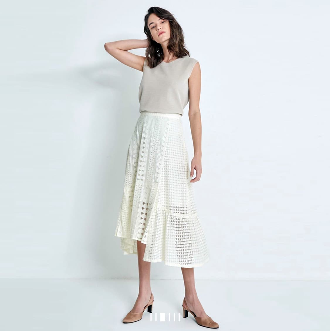 시스템(SYSTEM) 언밸런스 헴 레이스 스커트 55 상품이미지1