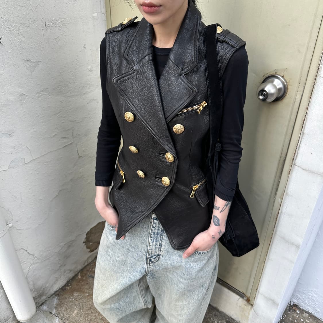 (레어) 2010 아카이브 발망 가죽 나폴레옹 버튼 베스트 상품이미지4