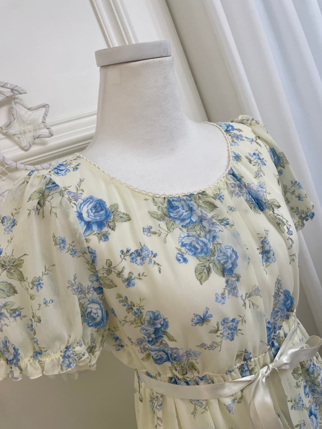 LEST ROSE blue flower bow point midi opc 상품이미지8