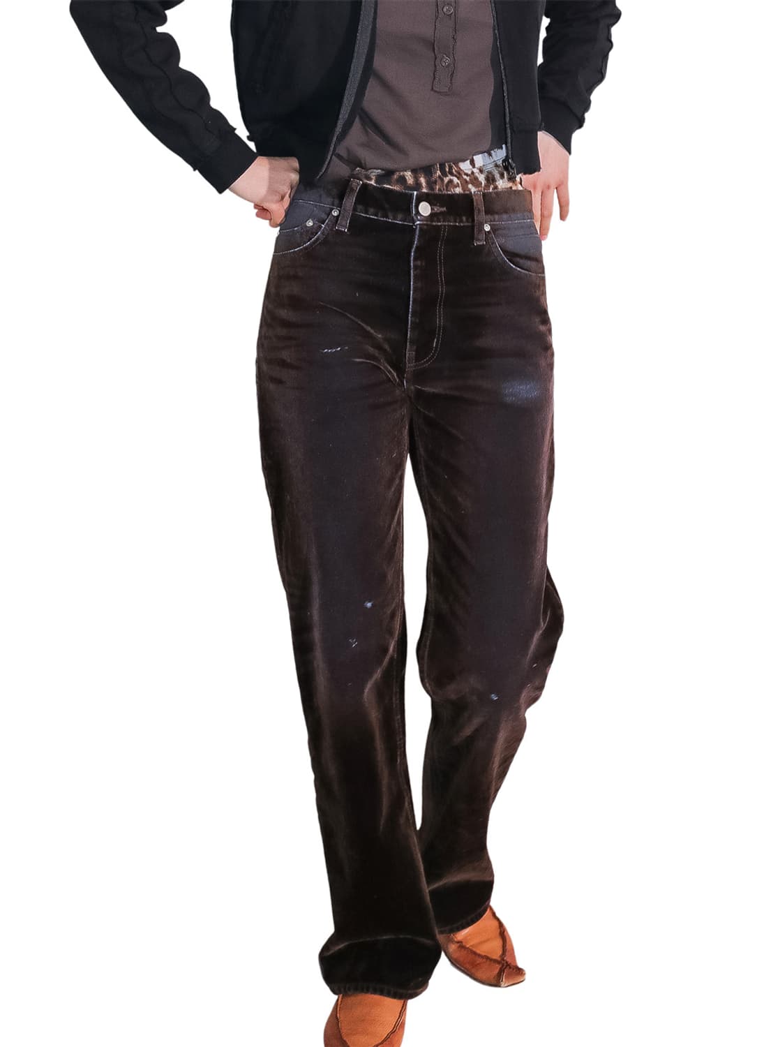 [1]퍼버즈 25fw Flocky 워싱 데님 팬츠/브라운 상품이미지2