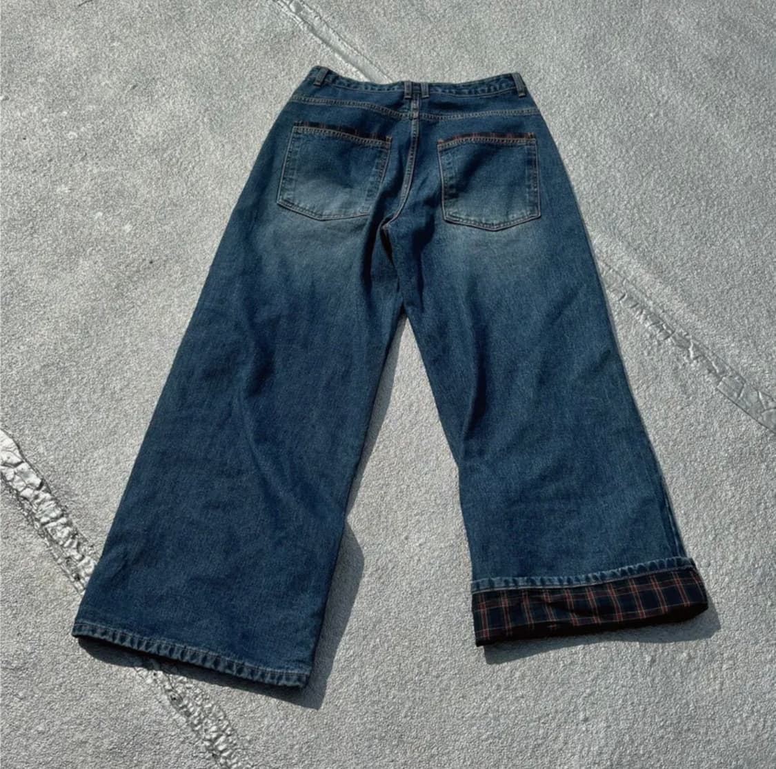 투웨이 히든 체크 와이드 데님 팬츠 상품이미지3