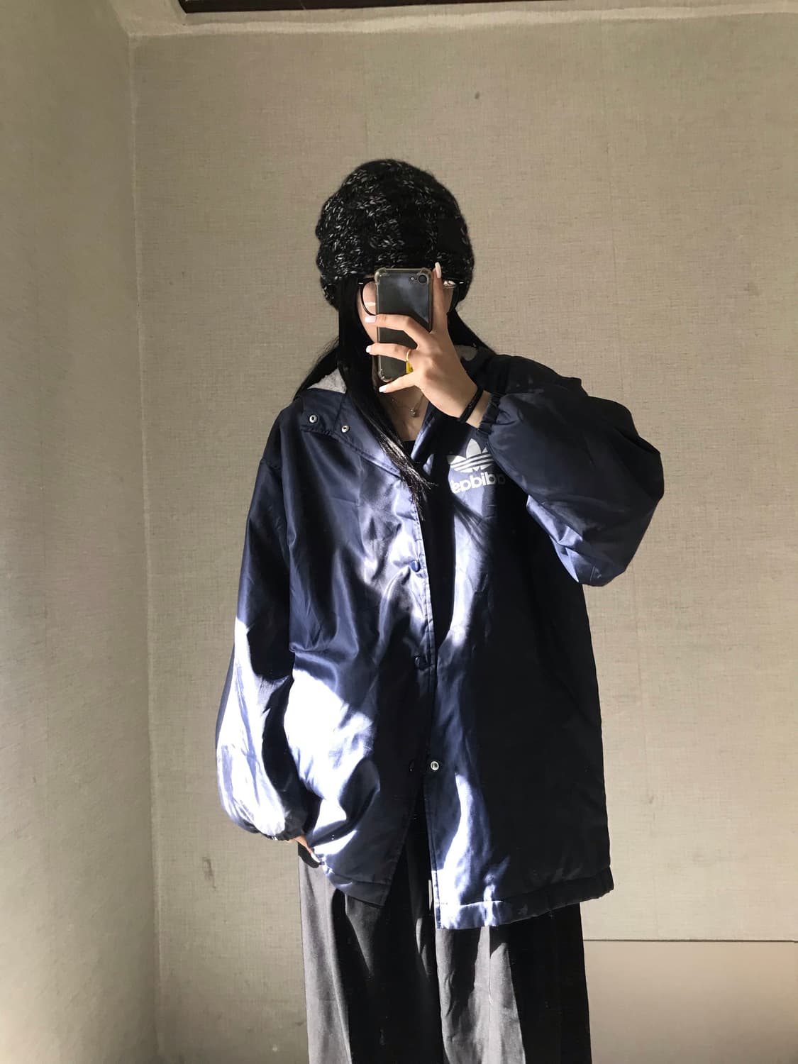 아디다스 빅로고 네이비 후리스 점퍼 상품이미지1