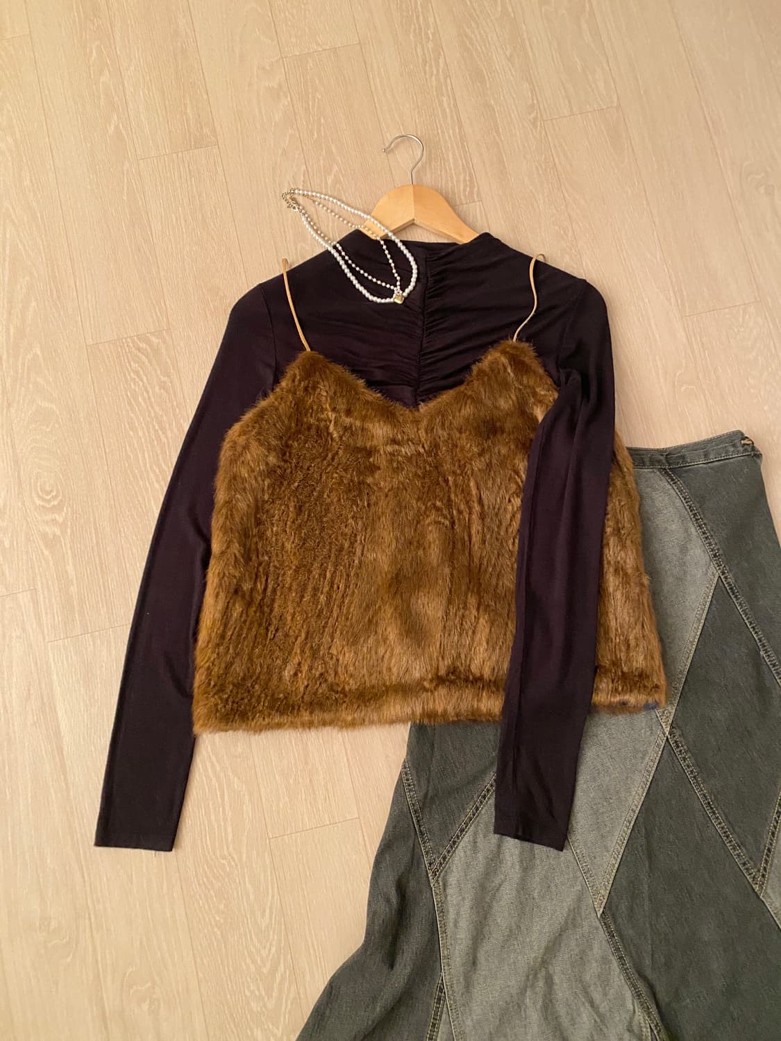 Vintage Brown Faux Fur Vest Bustier 상품이미지1