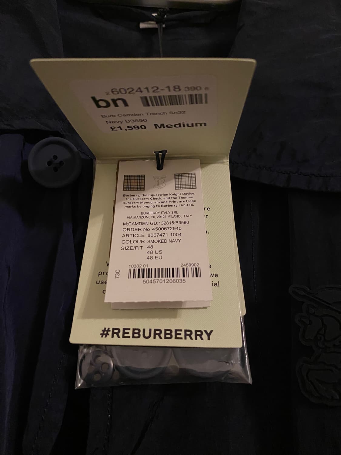 [M] 버버리 EKD 로고 패치 캠든 카 코트 남성 8067471  상품이미지7