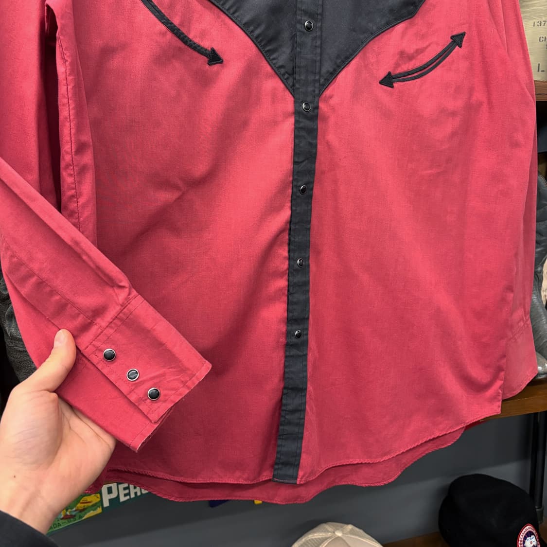 80s 플레인스 와이드요크 실키코튼 배색 웨스턴셔츠 스마일포켓 N603 상품이미지4