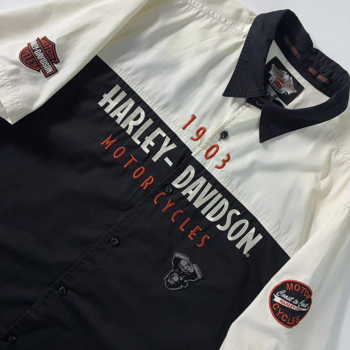 Harley davidson  할리 데이비슨 바이커 자수 투톤 반팔 셔츠 상품이미지3